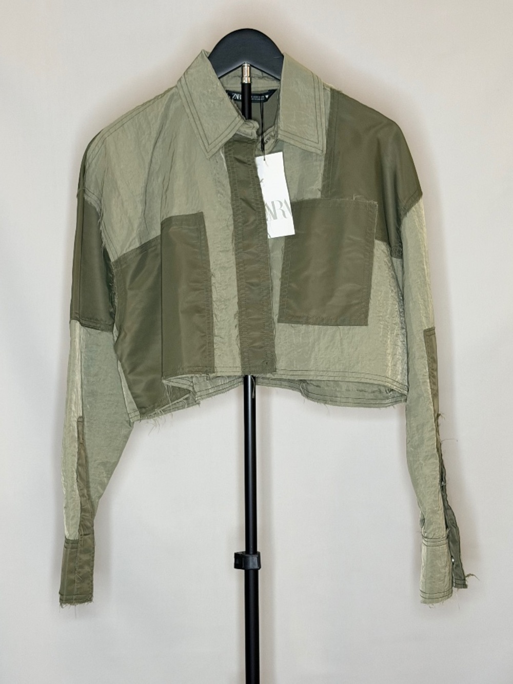 NWT Zara Cropped Patchwork Nylon Shirt
